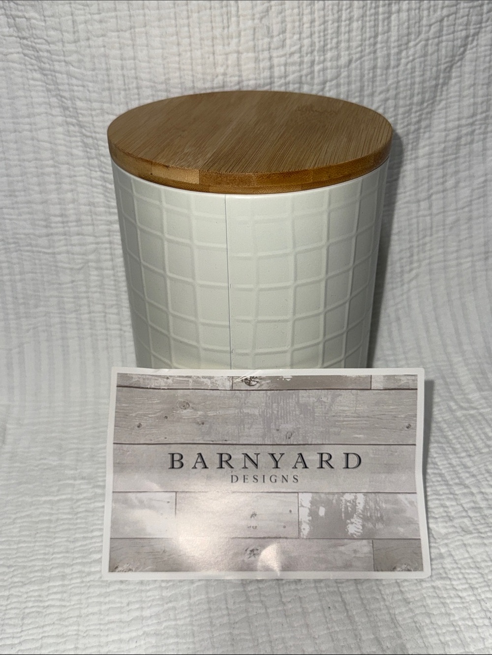 White Metal Storage Canister with Bamboo Lid
